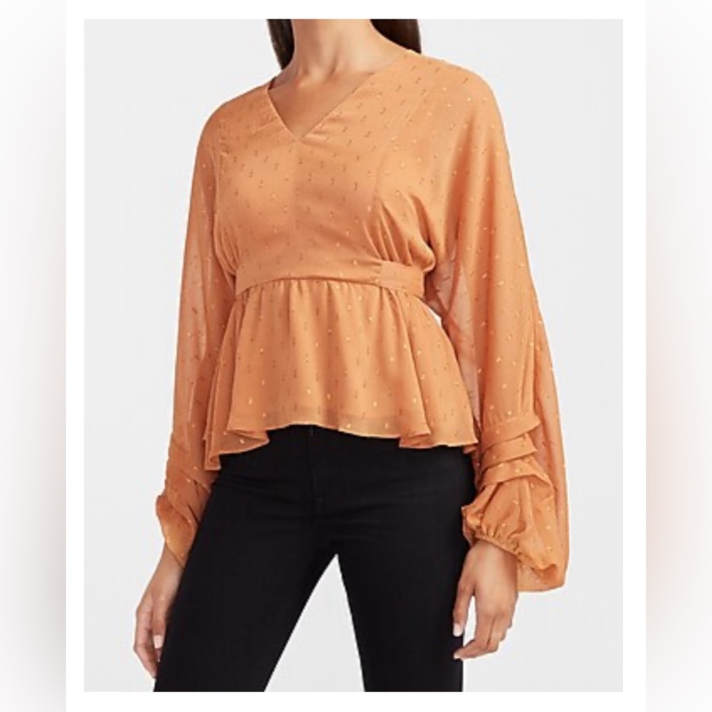 Express Metallic Tie Back Balloon Sleeve Top